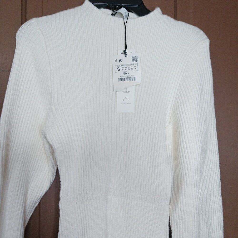 Zara Knit Sweater Off White Mini Dress size S